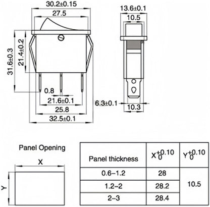 1 x Black Rocker Switch 31x14mm ON/OFF 3 Pin SPST KCD3 Switch