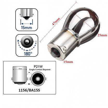 2pcs Amber BA15S 12V 21W 1156 P21W Chrome Coated Filament Incandescent Globes