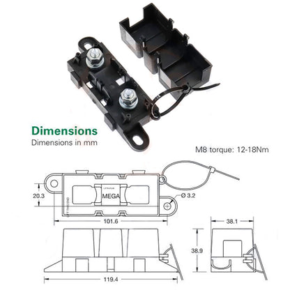 ANM Mega Inline Fuse Holder with Bolt On 40 Amp Fuse Supplied Offset Mount Holes