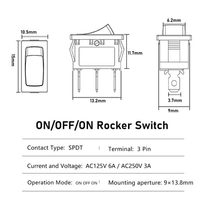 5 x Black Rocker Switches 10x15mm ON/OFF/ON 3 Pin SPST Panel Mount Mini Switches