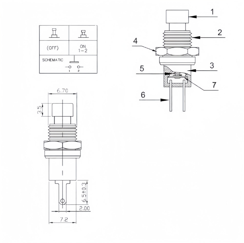 6 x Black Push Button Switches 7mm ON/OFF Self Reset Panel Momentary Switches