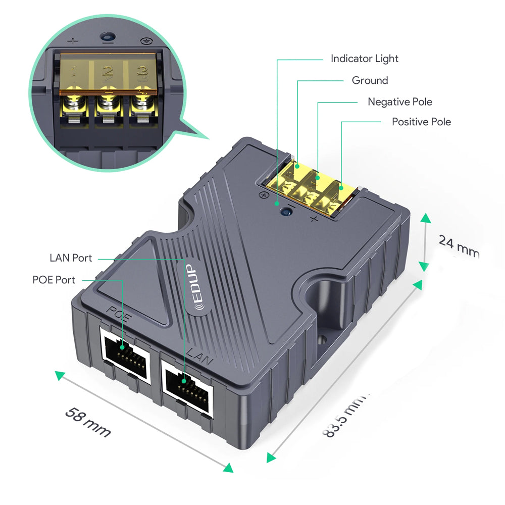 Starlink Gen 2 V2 150W GigE PoE Injector Converter 12V to 48V Adapter to RJ45
