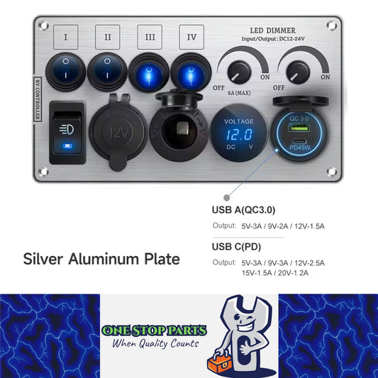 Switch Panel LED Dimmer Switch PD+QC3.0 USB Charger Power Socket and Voltmeter