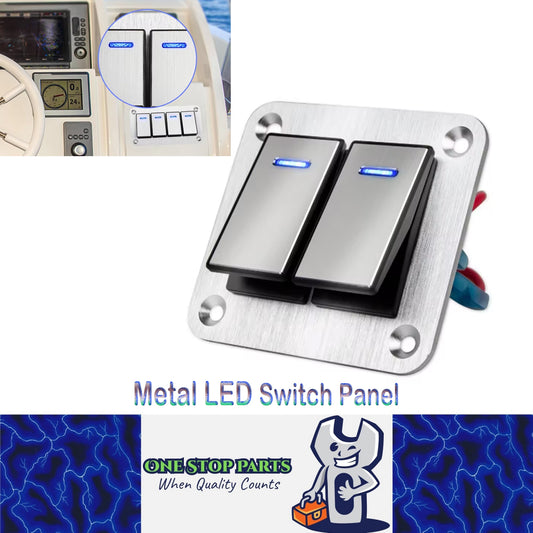 Metal 2 Gang Switch Panel 12V-24V LED Rocker Switch Panel for Car Truck Marine