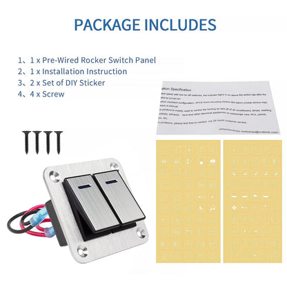 Metal 2 Gang Switch Panel 12V-24V LED Rocker Switch Panel for Car Truck Marine