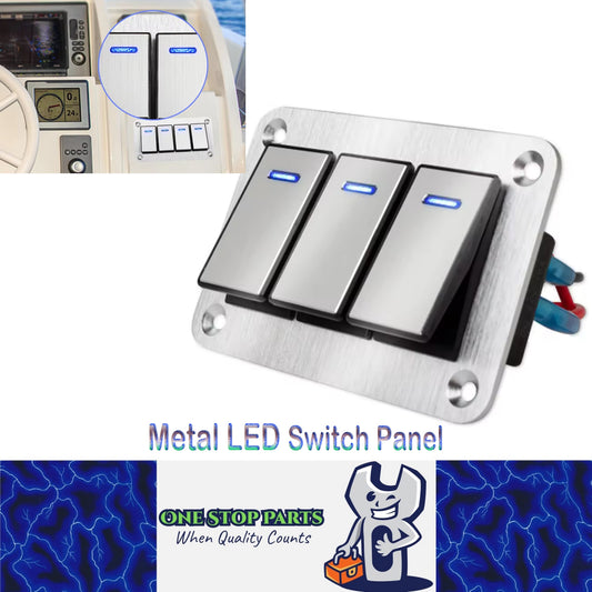 Metal 3 Gang Switch Panel 12V-24V LED Rocker Switch Panel for Car Truck Marine