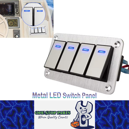 Metal 4 Gang Switch Panel 12V-24V LED Rocker Switch Panel for Car Truck Marine