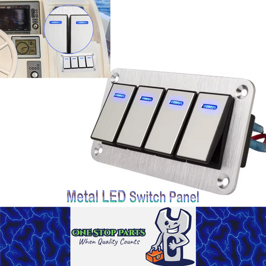 Metal 4 Gang Switch Panel 12V-24V LED Rocker Switch Panel for Car Truck Marine