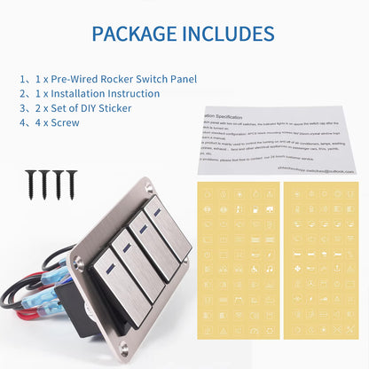 Metal 4 Gang Switch Panel 12V-24V LED Rocker Switch Panel for Car Truck Marine