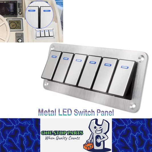 Metal 6 Gang Switch Panel 12V-24V LED Rocker Switch Panel for Car Truck Marine