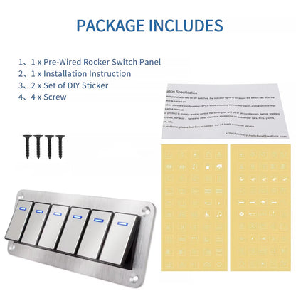 Metal 6 Gang Switch Panel 12V-24V LED Rocker Switch Panel for Car Truck Marine