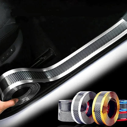1m x5cm Silver Carbon Fiber Car Door Entry Guard Sticker Anti Scratch Tape Strip