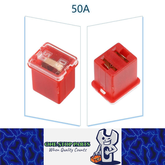 1 x 50Amp Red Mini Slow Blow Fuse Block 10mmx12mm x 16mm High 50A Fuse (1pc)