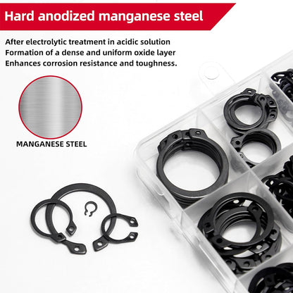 225pcs Alloy Steel External Snap Rings Circlip C-Clip Assortment Kit 15 Sizes