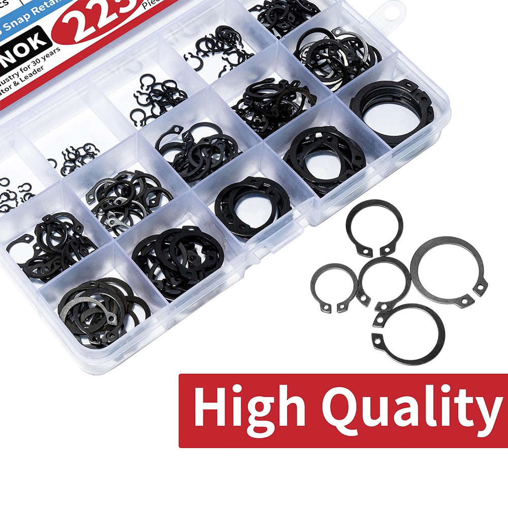 225pcs Alloy Steel External Snap Rings Circlip C-Clip Assortment Kit 15 Sizes