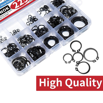 225pcs Alloy Steel External Snap Rings Circlip C-Clip Assortment Kit 15 Sizes