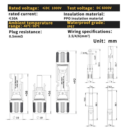 50 Pairs Solar Connectors 1000V 30A Solar Panel Branch MC4 PV Connectors