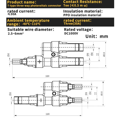 5 Pairs Solar Connectors 1000V 30A Solar Panel Branch MC4 PV Connectors