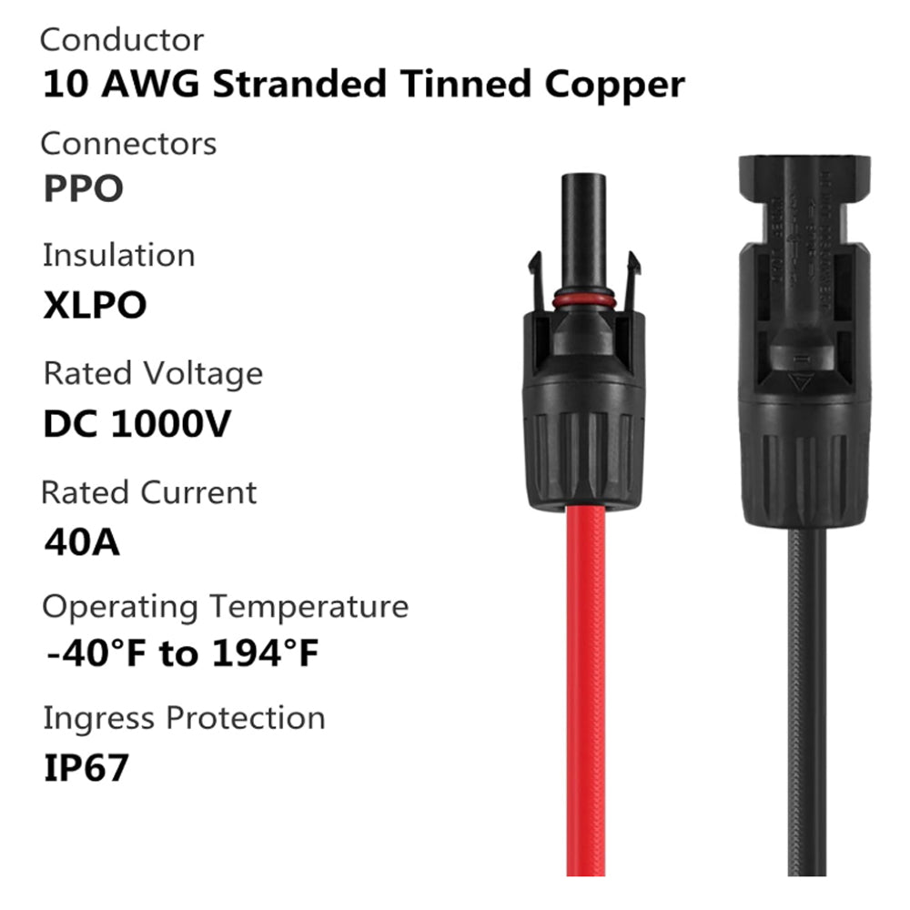 Pair 5M 10AWG 6mm² Solar Panel Extension Cable with Female and Male Connector