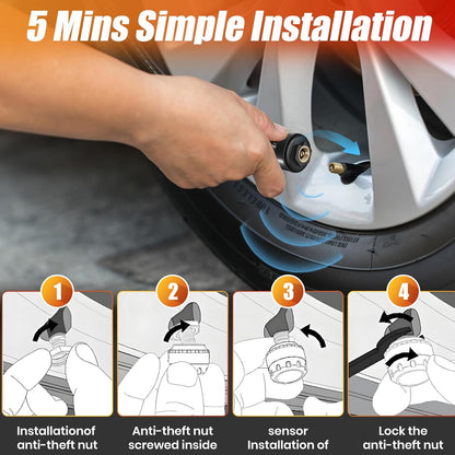 Tyre Pressure Monitor System TPMS Solar USB LCD Tire Alarm 4 External Sensors