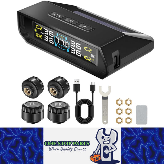 Tyre Pressure Monitor System TPMS Solar USB LCD Tire Alarm 4 External Sensors