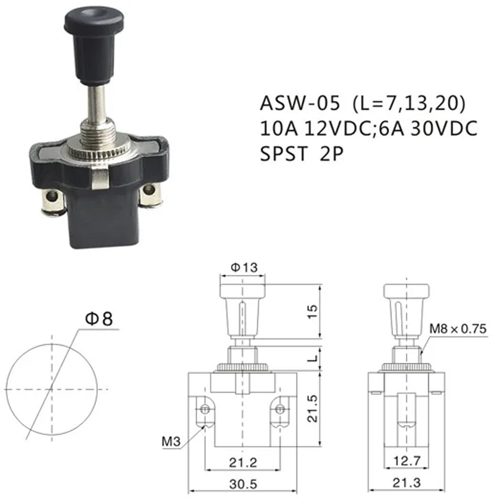 5 x Golf Cart Push Pull Headlight Switch Button 12V Screw Terminals for Club Car