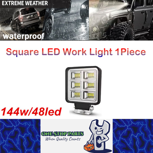 1 x LED Work Light 144W Square 105mm 12V-24V 6500K Spot Beam LED Spotlight