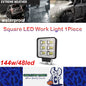 1 x LED Work Light 144W Square 105mm 12V-24V 6500K Spot Beam LED Spotlight