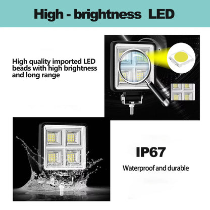 4 x LED Work Lights 192W Square 105mm 12V-24V 6500K Spot Beam LED Spotlights