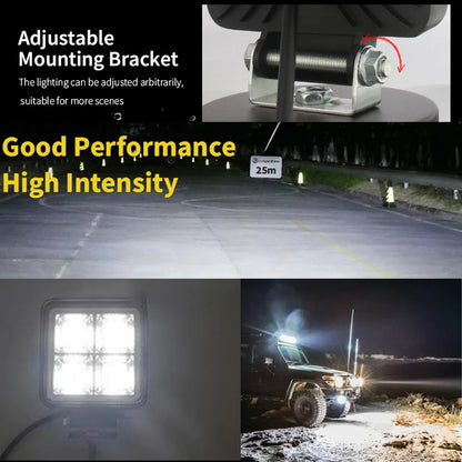 4 x LED Work Lights 192W Square 105mm 12V-24V 6500K Spot Beam LED Spotlights