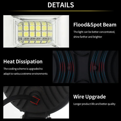 4 x LED Work Lights 192W Square 105mm 12V-24V 6500K Spot Beam LED Spotlights