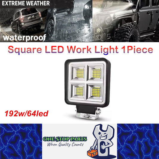 1 x LED Work Light 192W Square 105mm 12V-24V 6500K Spot Beam LED Spotlight
