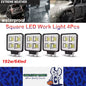 4 x LED Work Lights 192W Square 105mm 12V-24V 6500K Spot Beam LED Spotlights