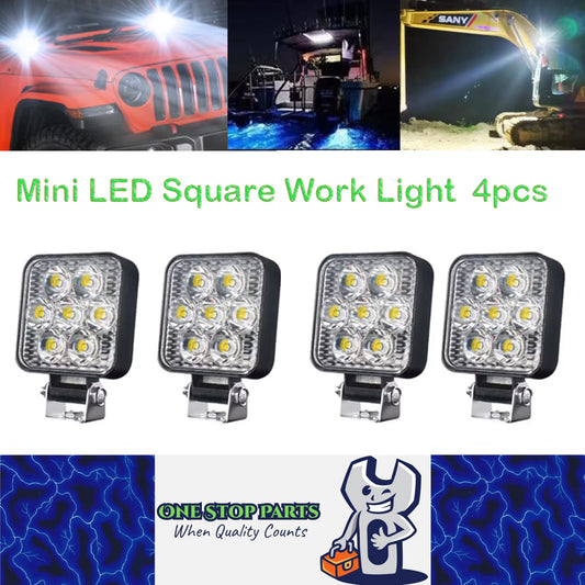 4 x Mini LED Work Lights Square 6.3CM 12V-24V 21W 6000K Spot Beam LED Work Light