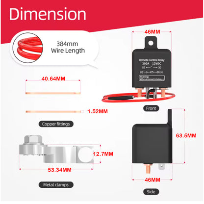 Battery Remote Control Switch 12V 200A Anti-Theft Cut off Isolator Relay Switch
