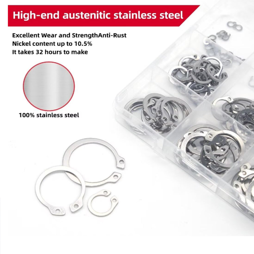 225pcs Stainless Steel External Snap Rings Circlip C-Clip Assortment Kit M3-M25