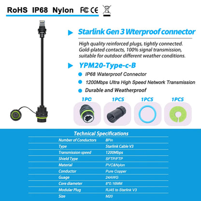 50CM Starlink Gen 3 Ethernet Adapter Starlink Cable Extension to RJ45 Coupler