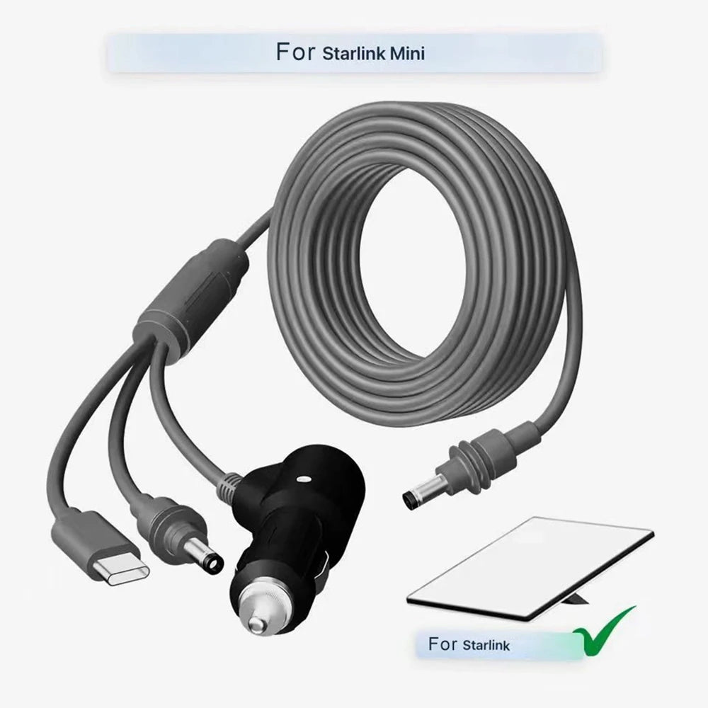 3M Starlink Mini Cable 3-in-1 DC Power to USB C DC Male & Cigarette Lighter Plug