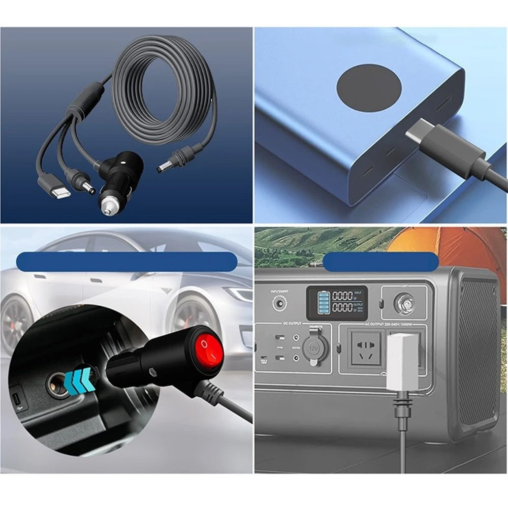 2M Starlink Mini Cable 3-in-1 DC Power to USB C DC Male & Cigarette Lighter Plug
