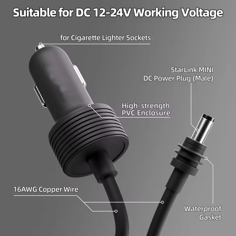 3M Starlink Mini Cable Car Cigarette Lighter Plug Adapter to DC Power Cord