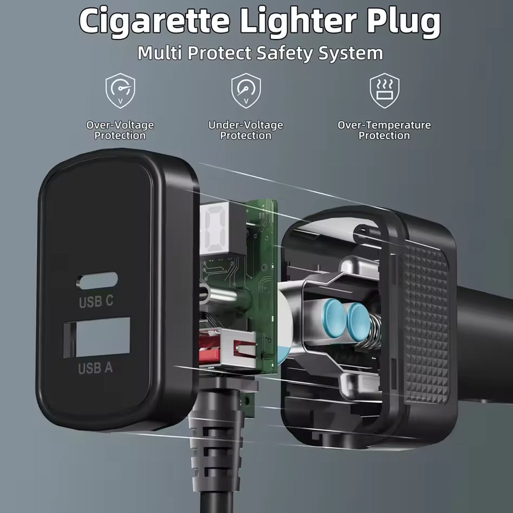3m Starlink Mini Cable DC to Cigarette Lighter Plug with Type-C QC3.0 &Voltmeter