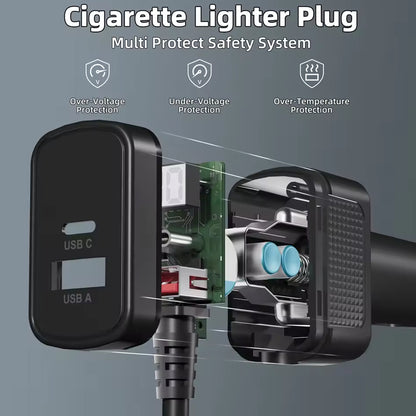 3m Starlink Mini Cable DC to Cigarette Lighter Plug with Type-C QC3.0 &Voltmeter