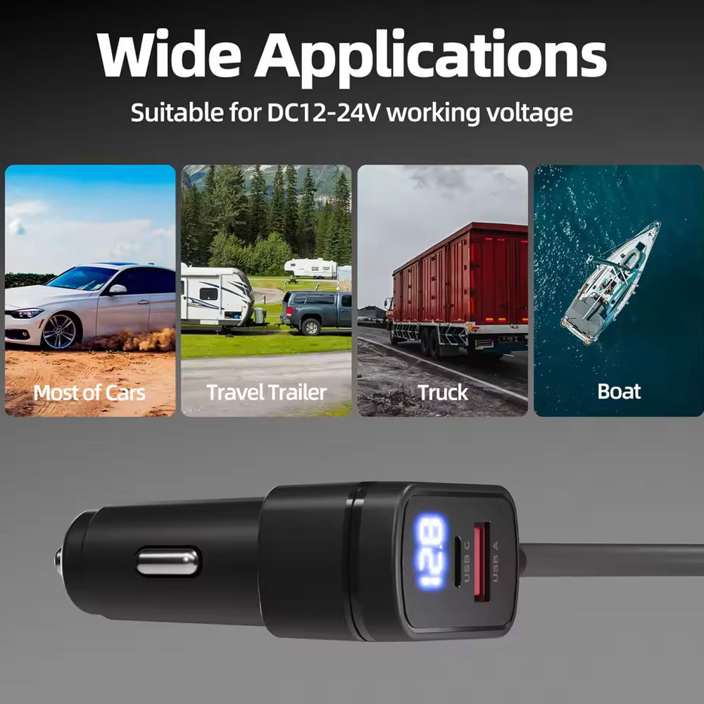 3m Starlink Mini Cable DC to Cigarette Lighter Plug with Type-C QC3.0 &Voltmeter