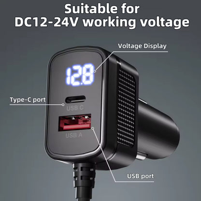 3m Starlink Mini Cable DC to Cigarette Lighter Plug with Type-C QC3.0 &Voltmeter