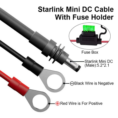 5M Starlink Mini DC Power Cable to Battery O Ring Terminals with Fuse Holder