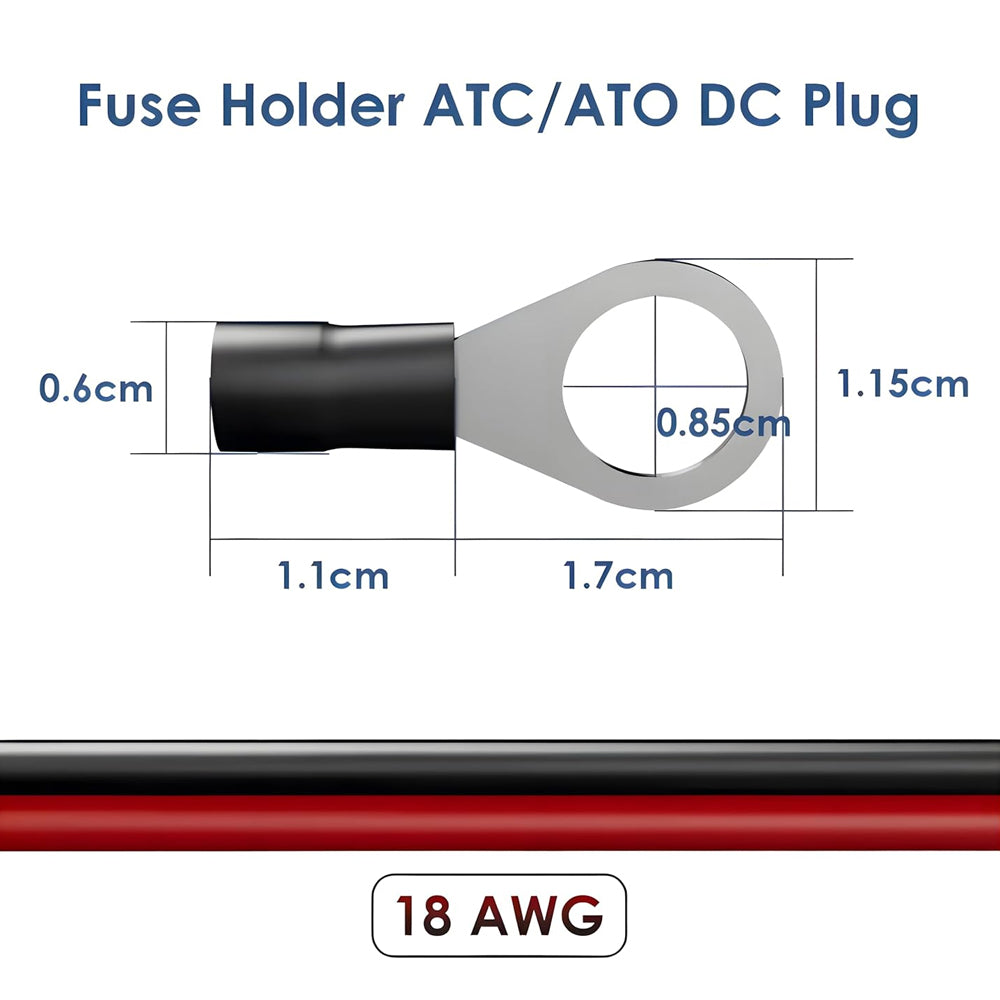 3M Starlink Mini DC Power Cable to Battery O Ring Terminals with Fuse Holder