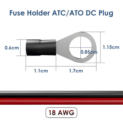 2M Starlink Mini DC Power Cable to Battery O Ring Terminals with Fuse Holder