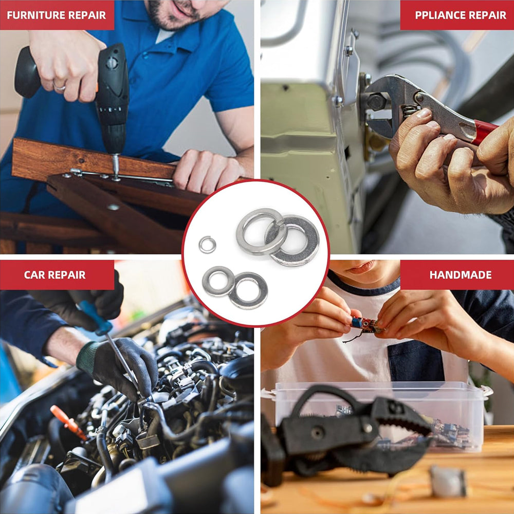 580pcs 304 Stainless Steel Flat Washer Kit M2–M12 9 Size for Home Car Repair DIY