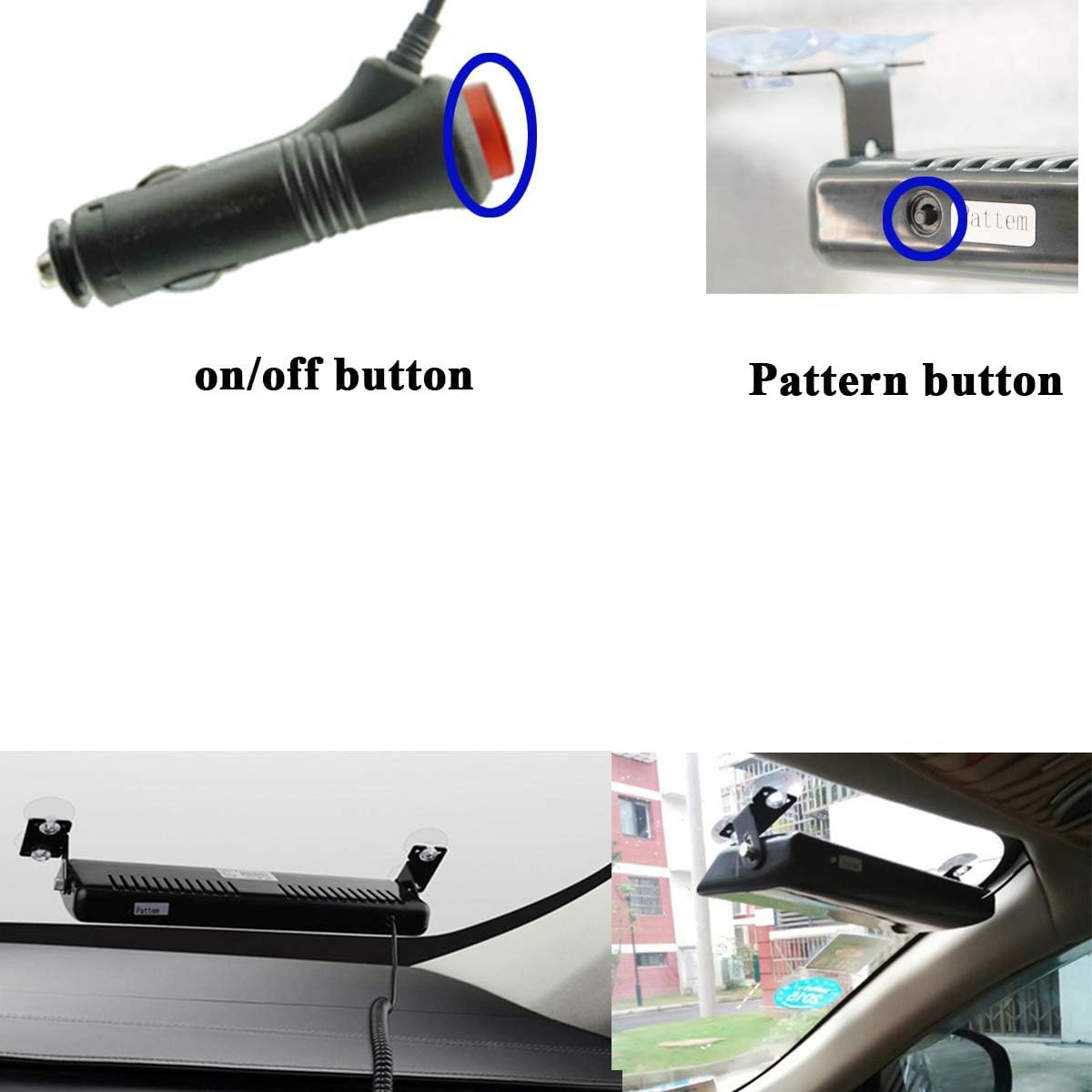 White Car Strobe Light Windshield Suction Mount Beacon Lamp Flash Warning Light