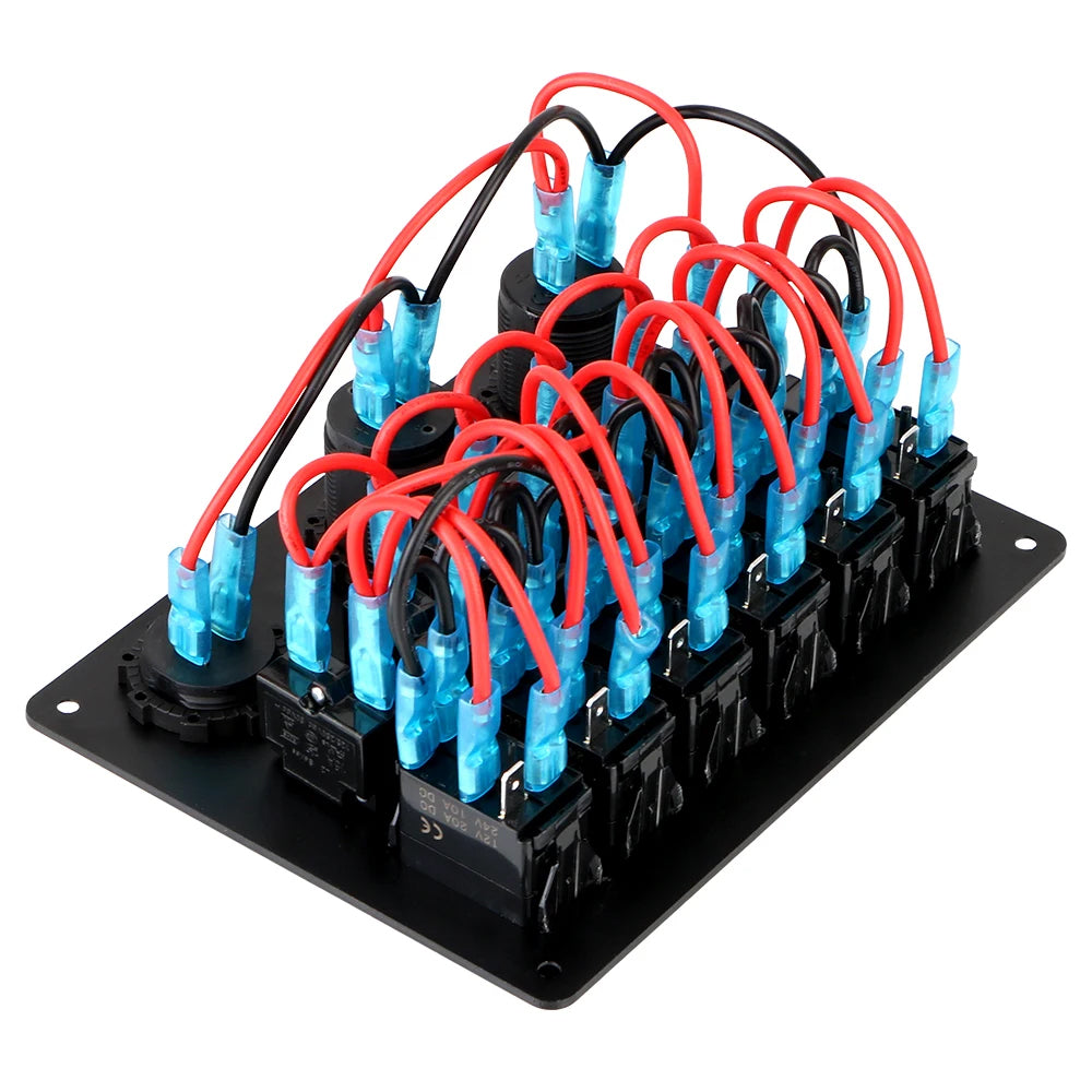 Red 6 Gang Switch Panel USB Charger Circuit Breakers Voltmeter Power Socket